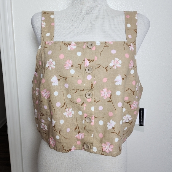 BP Tops - BP Square Neck Pink & Tan Floral Print Crop Women's Tank Size 1X NWT